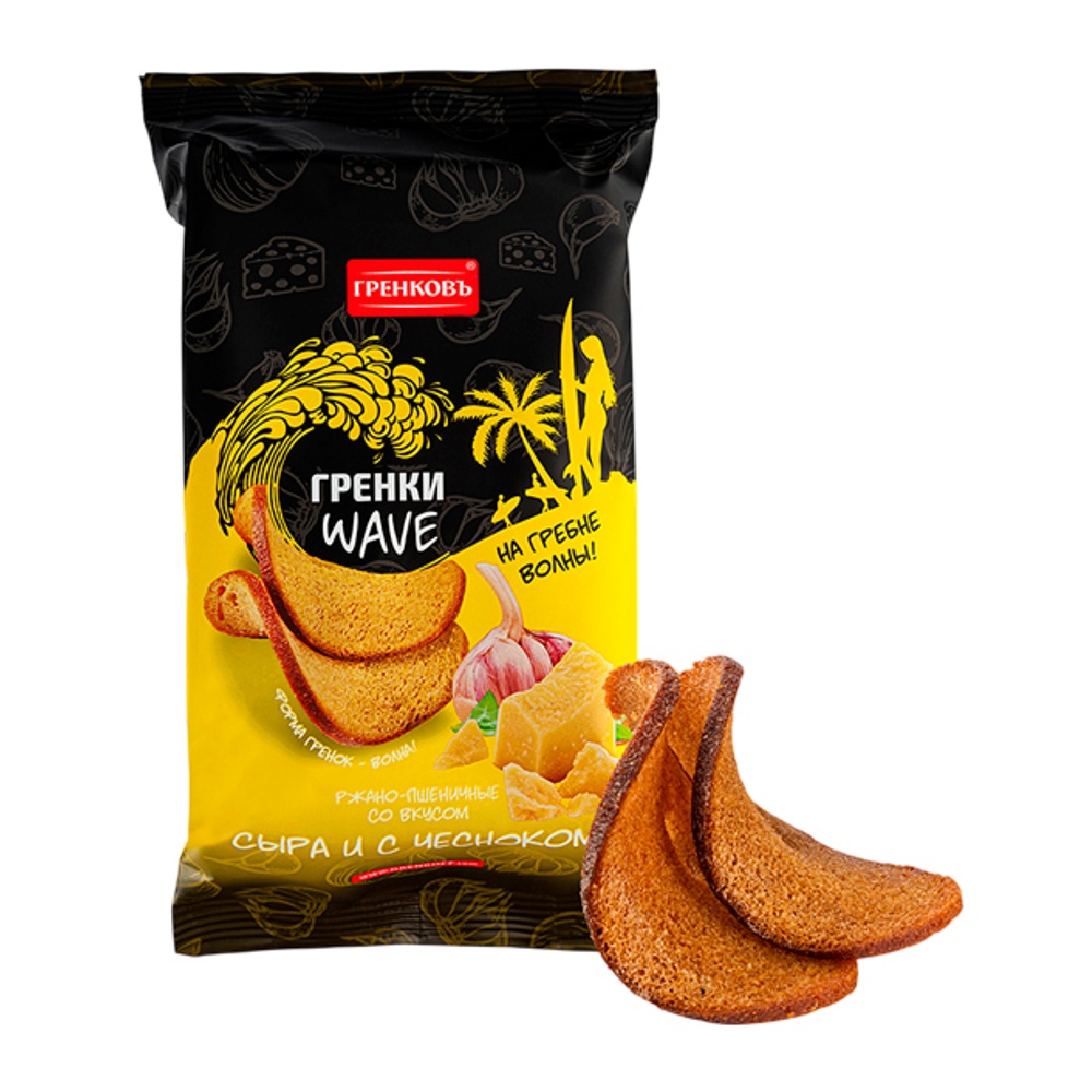Гренки Гренковъ Вейв ржано-пшеничные 75г Сыр с чесноком