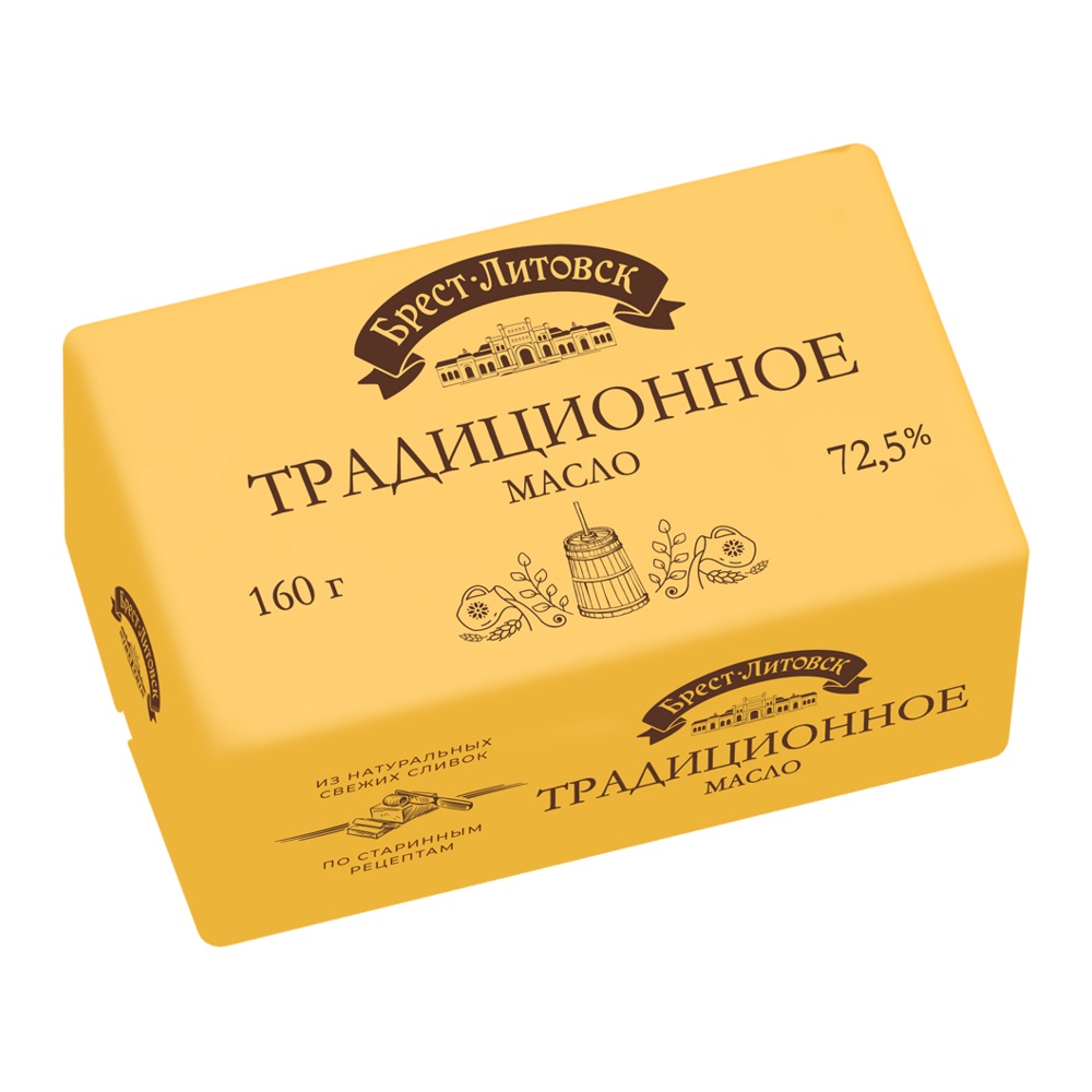 Масло Брест-Литовск сладко-сливочное несоленое Традиционное в/с 72,5% 160г