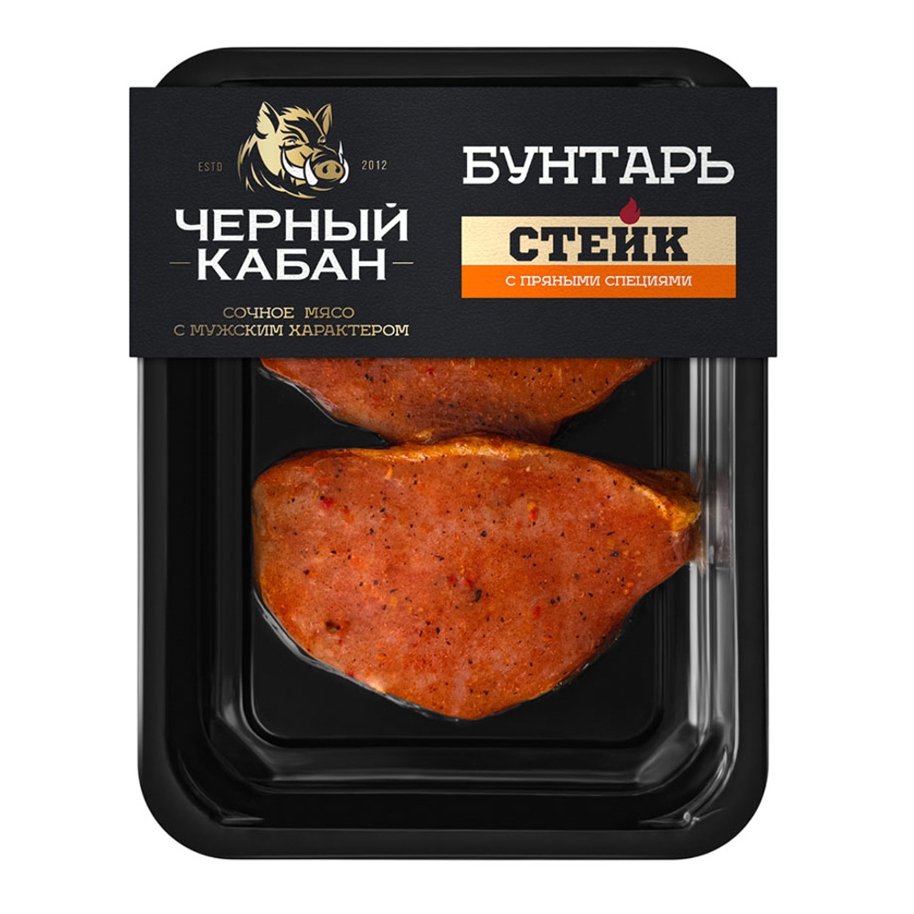 Стейк из свинины Черный кабан Бунтарь с пряными специями б/к охлажденный 200г в/у Омский бекон