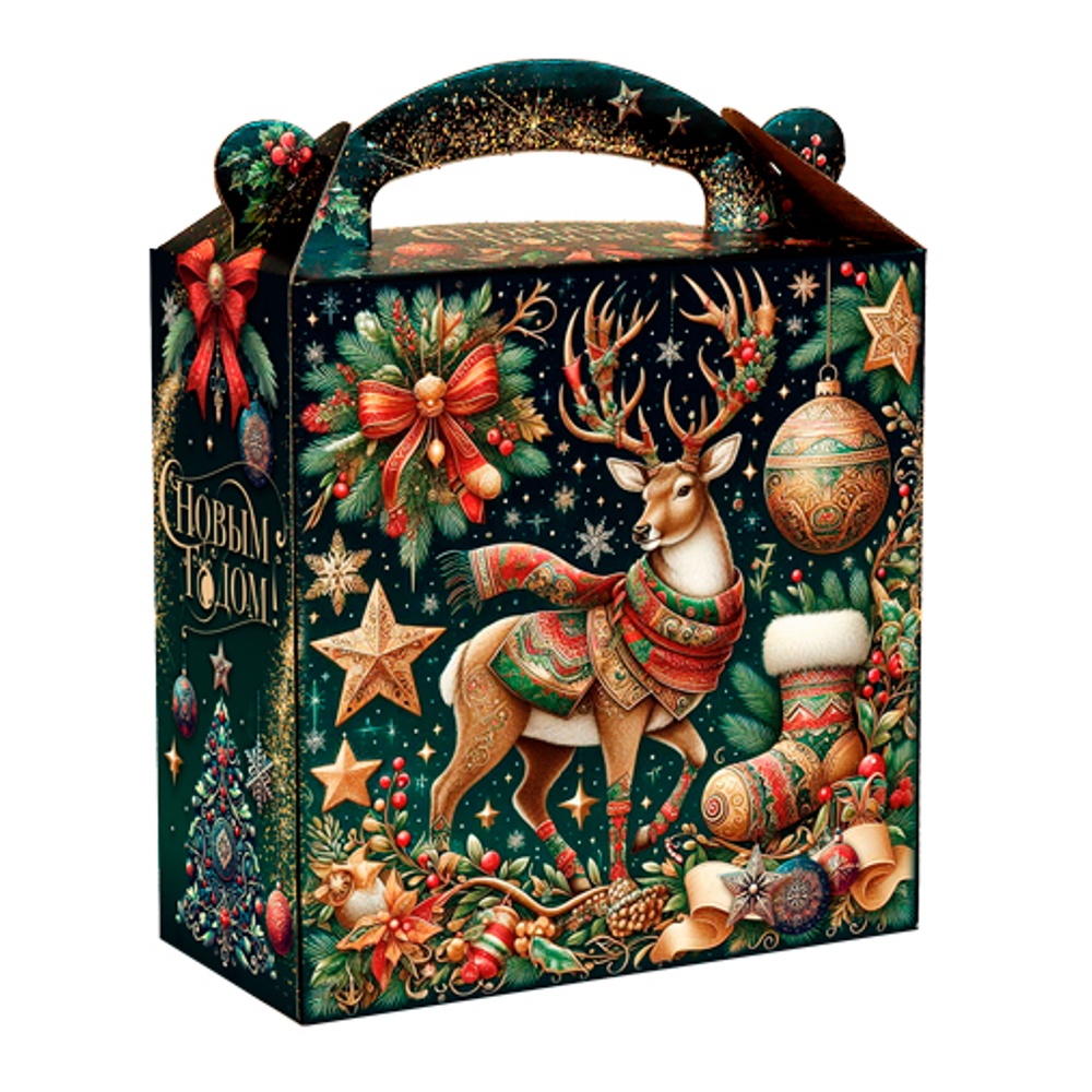Подарок новогодний Краскон 7К Золотой олень и мягкий сувенир года 700г картон