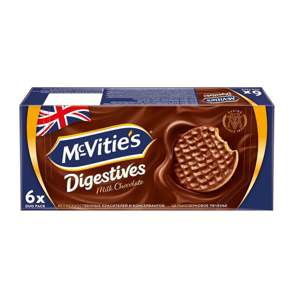 Печенье МакВитис Дайджестивс из цельнозерновых злаков в шоколаде 199,8г