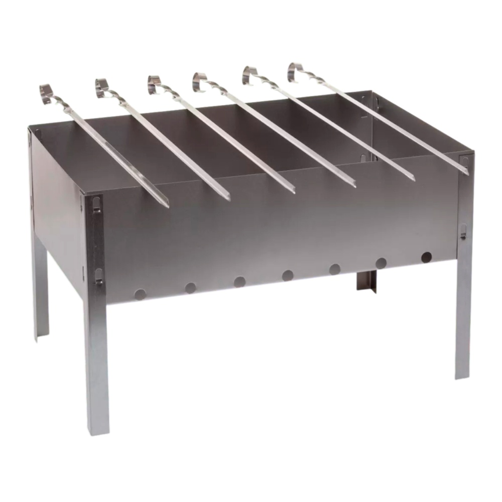 Мангал Дача сборный 40*24*24см + 6 шампуров 45см, нерж. сталь, в коробке