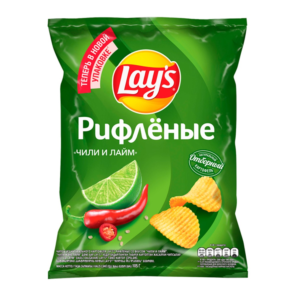 Чипсы Лейз Рифленые 105г Чили Лайм