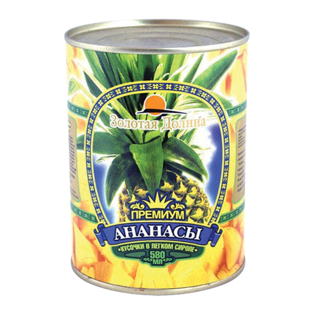 Ананасы Золотая Долина кусочки в легком сиропе 580мл
