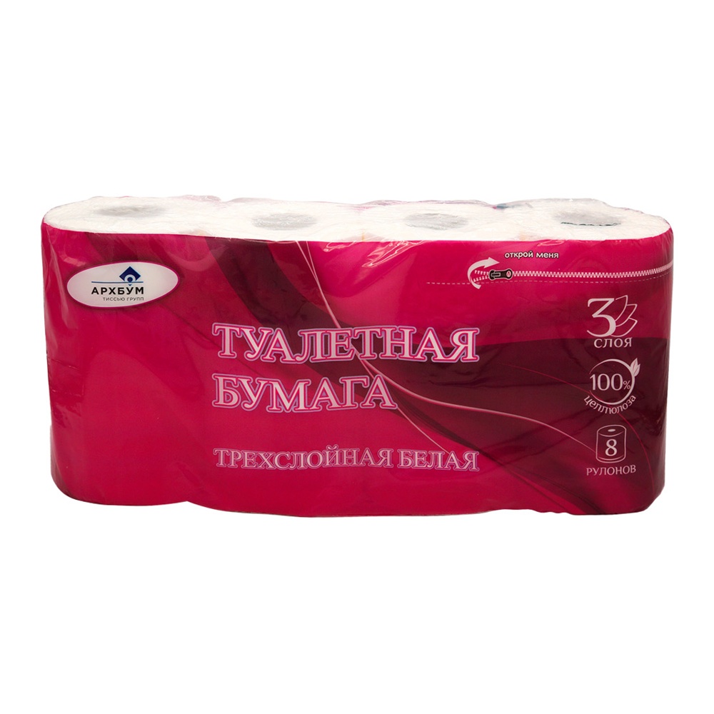 Бумага туалетная Архбум Тиссью Групп 3сл 8шт Белая
