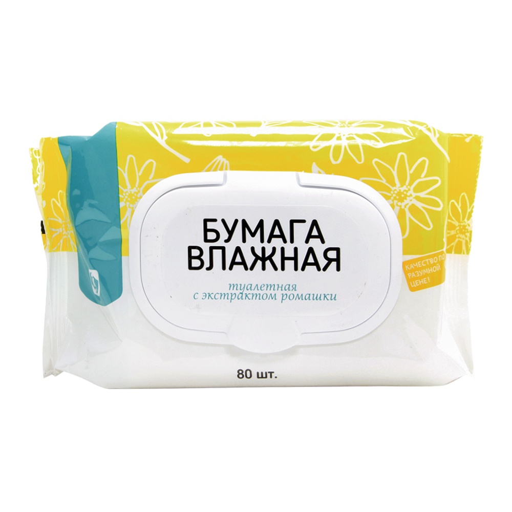 Бумага туалетная влажная Командор Ромашка 80шт клапан