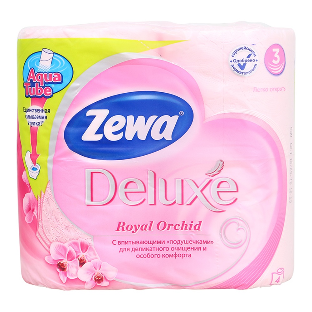 Бумага туалетная Зева Делюкс 3сл 4шт Орхидея