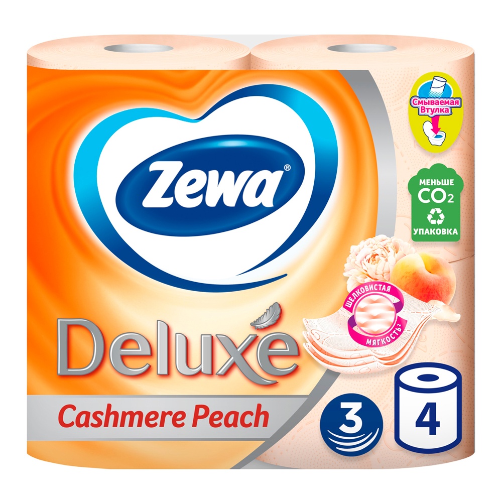 Бумага туалетная Зева Делюкс 3сл 4шт Персик