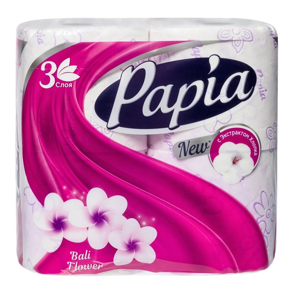 Бумага туалетная Папия 3сл 4шт Балийский цветок а17728