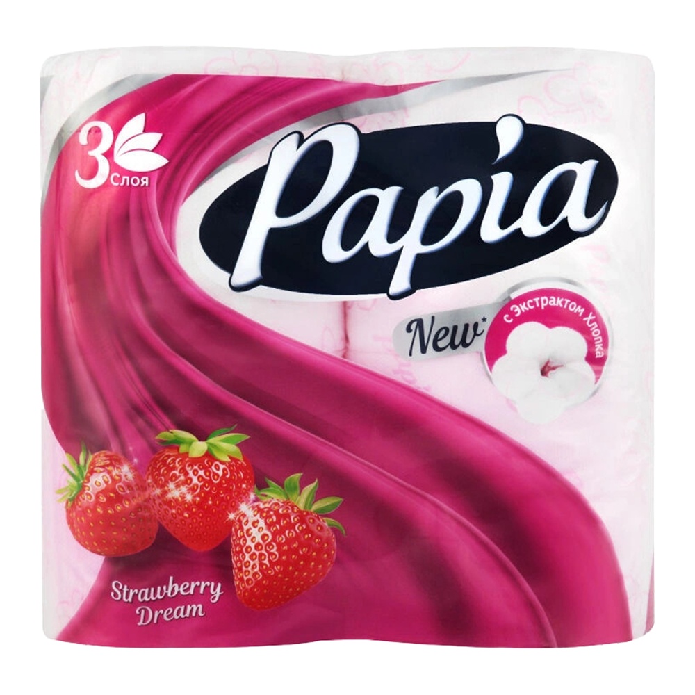 Бумага туалетная Папия 3сл 4шт Клубничная Мечта Белая а17729
