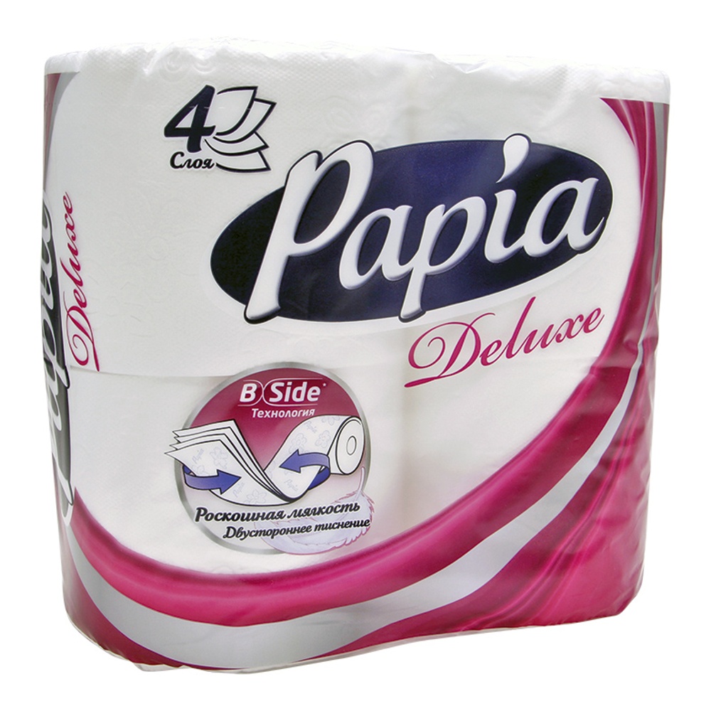 Бумага туалетная Папия Делюкс 4сл 4шт Белая а17725