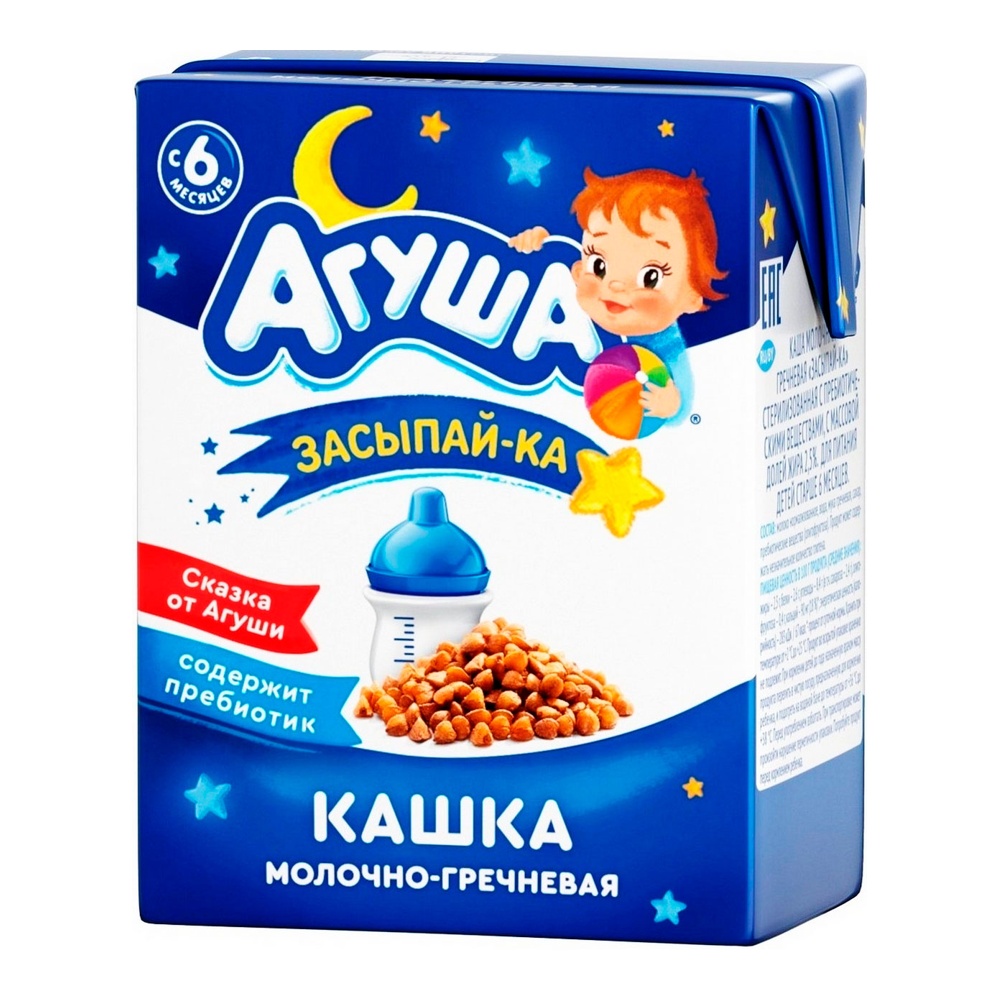 Дет пит Агуша Засыпай-ка Кашка гречка-молоко с пребиотиками с 6мес 2,5% 200мл т/п