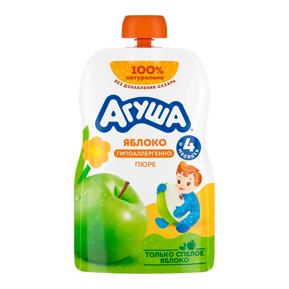 Дет пит Агуша Пюре яблочное гипоаллергенное с 4мес 90г дой-пак