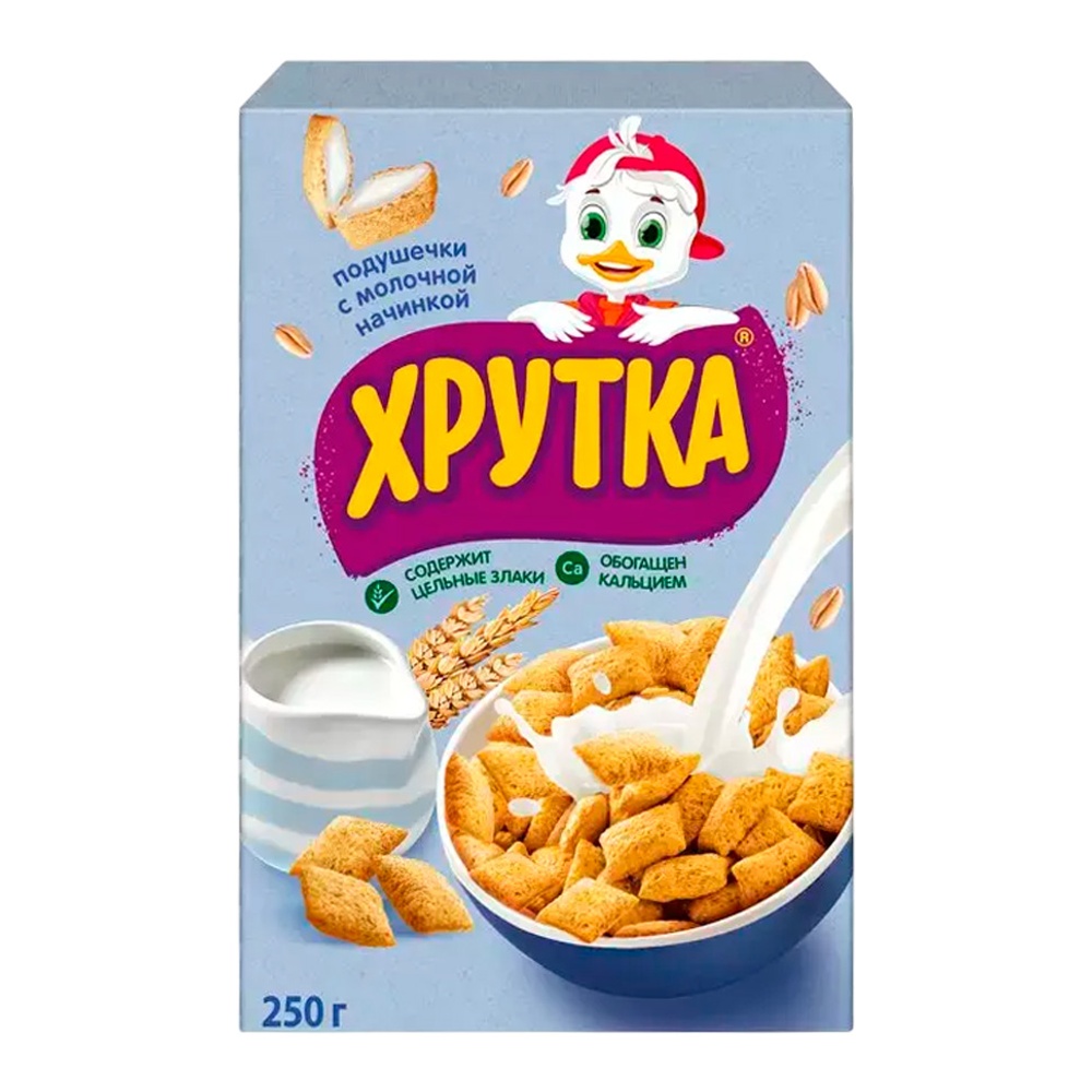 Завтрак сухой Хрутка Подушечки с молочной начинкой 250г карт/уп