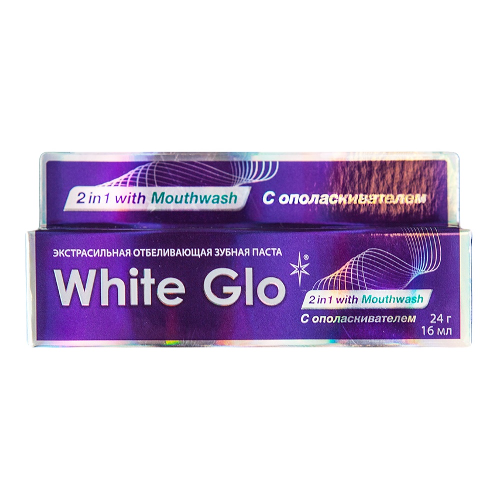 Зубная паста Вайт Гло 2в1 Отбеливающая с ополаскивателем 24г