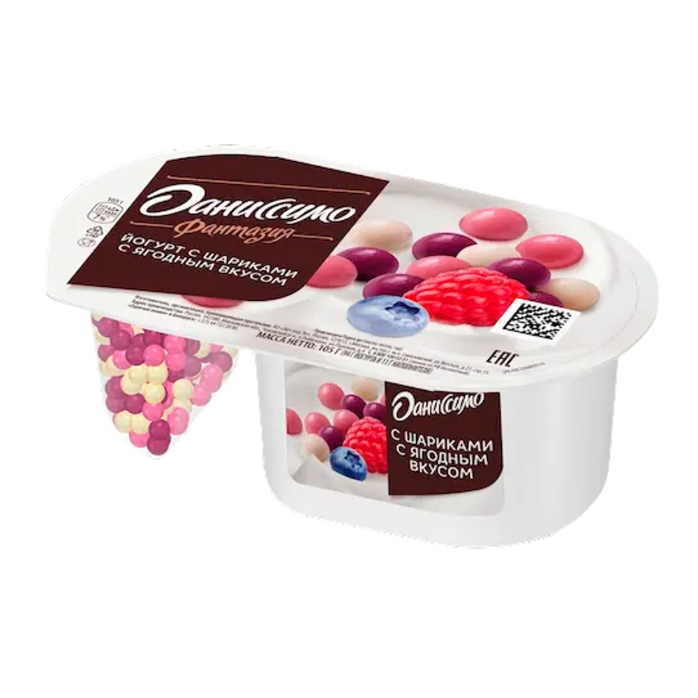 Йогурт Даниссимо Фантазия 6,9% 105г хрустящие шарики с ягодным вкусом