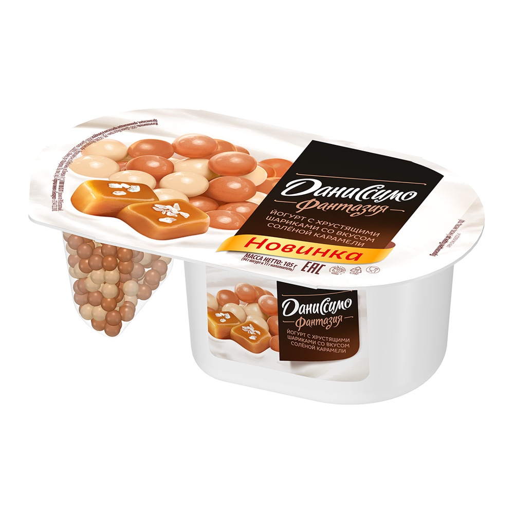 Йогурт Даниссимо Фантазия 6,9% 105г хрустящие шарики со вкусом соленой карамели
