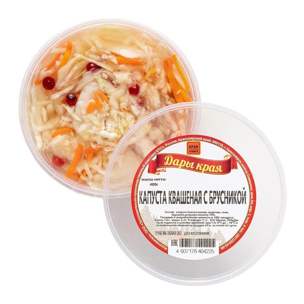 Капуста Дары края квашеная с брусникой 400г